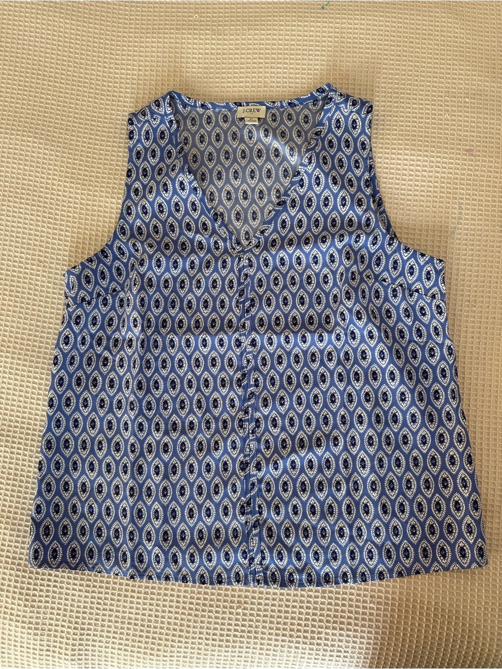 J. Crew Factory Blue Patterned Sleeveless Blouse sz M